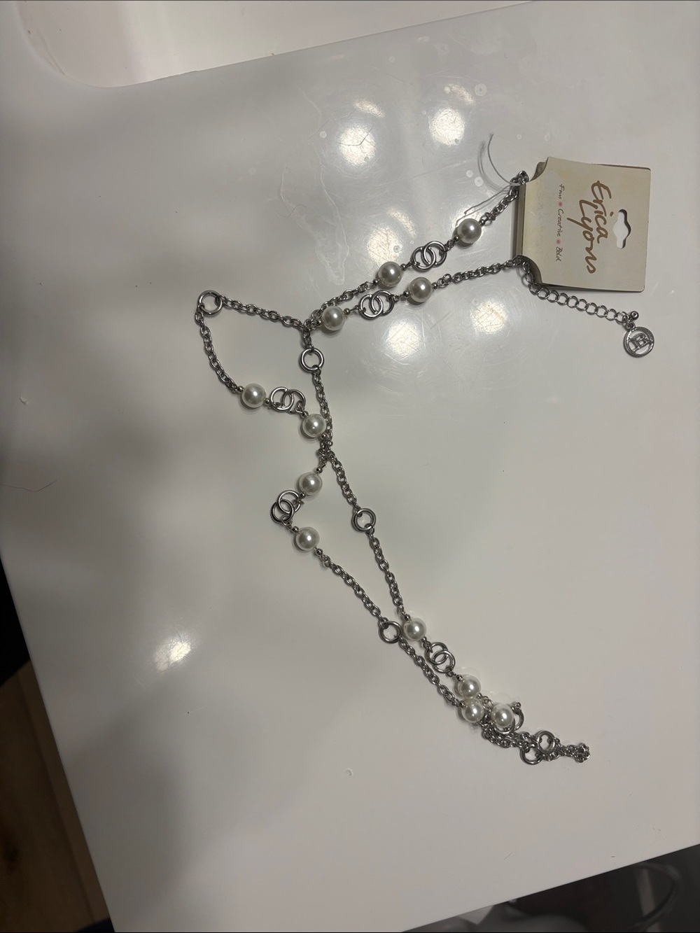 Erica Lyons Silver Tone Faux Pearl Station Necklace